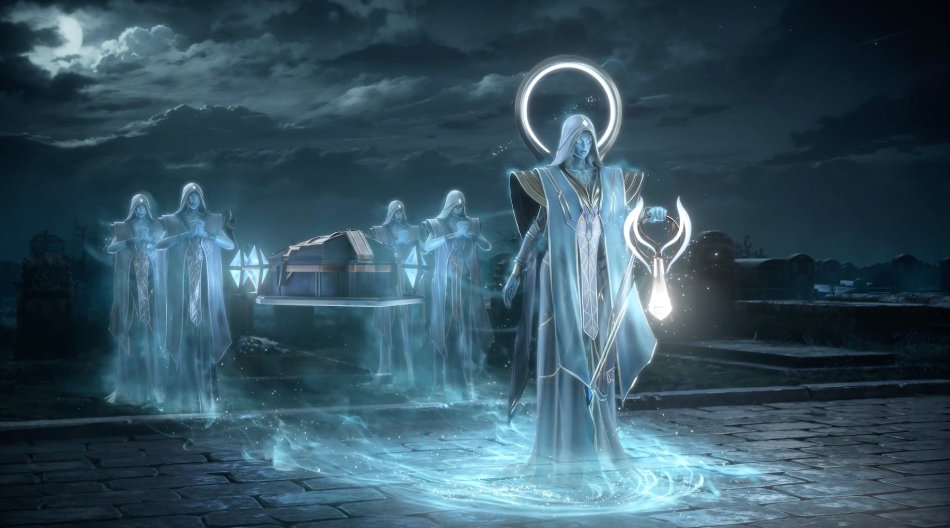 SS13 Afterlight season art showing spirit lanterns in a moonlit graveyard